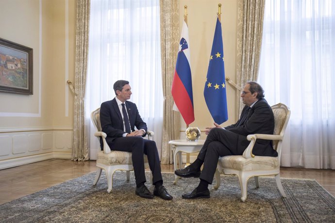 El presidente de Eslovenia, Borut Pahor, y el de la Generalitat, Quim Torra