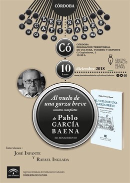 Cartel de la presentación de 'Al vuelo de una garza breve. Sonetos completos'