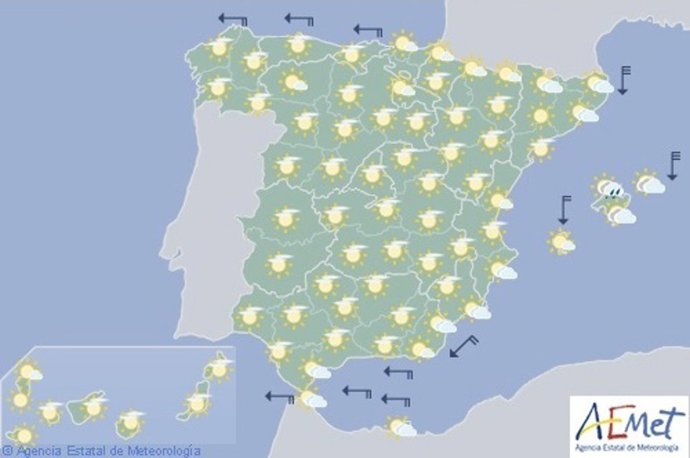 Mapa de España de la AEMET para este lunes 10 de diciembre de 2018