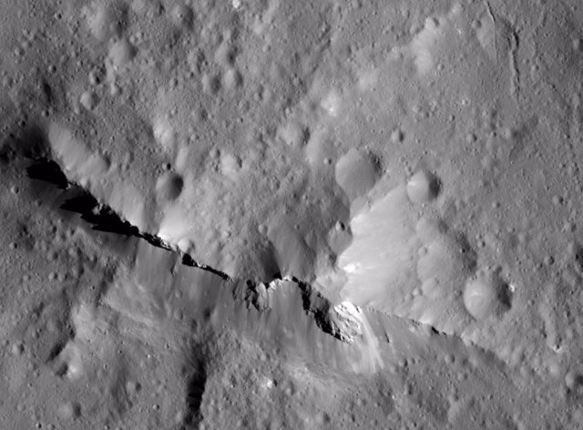 Pico central del cráter de impacto Urvara de 99 millas de ancho en Ceres