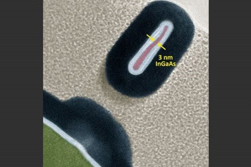 Sección transversal de uno de los transistores  que mide 3 nanómetros de ancho