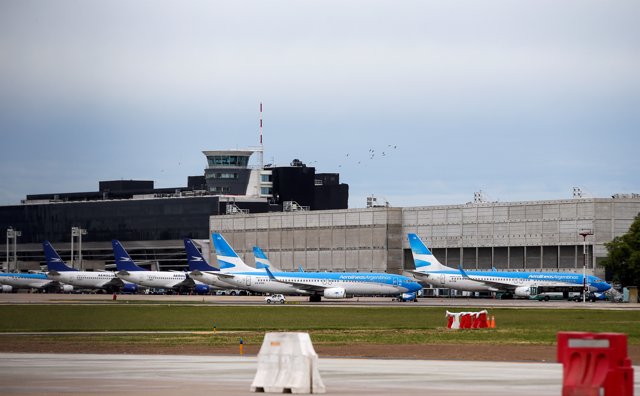 Planes of the Argentina's state-owned airline Aerolineas Argentinas are seen dur