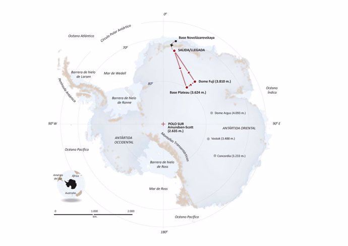 Mapa de la Antártida de la expedición Antártida Inexplorada