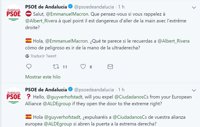 PSOE-A sugiere por Twitter a Macron que recuerde a Rivera lo "peligroso" que es "ir de la mano de la ultraderecha"