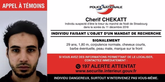 Ficha de la Policía de Francia del sospechoso del ataque en Estrasburgo