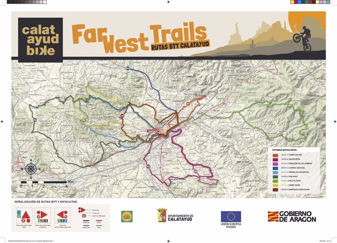 Cartel con las rutas ciclistas de la 'Far West Traisl' de Calatayud