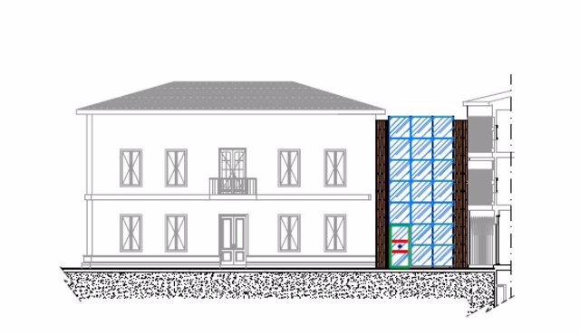 Imagen del actual edificio municipal de Serón y su proyecto de ampliación.