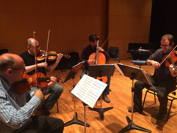 El Cuarteto Saravasti, durante un ensayo en el Auditorio regional.