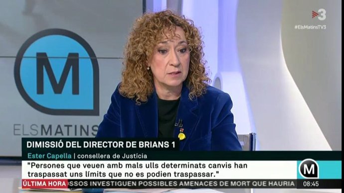 La consellera de Justícia, Ester Capella, a TV3