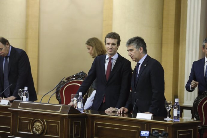 Pablo Casado, presidente del PP, e Ignacio Cosidó, portavoz del PP en el Senado