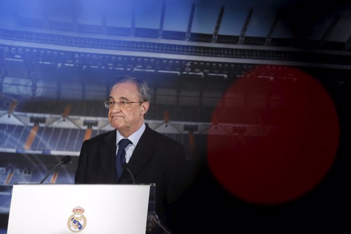 Florentino Pérez, durante una comparecencia en el estadio Santiago Bernabéu