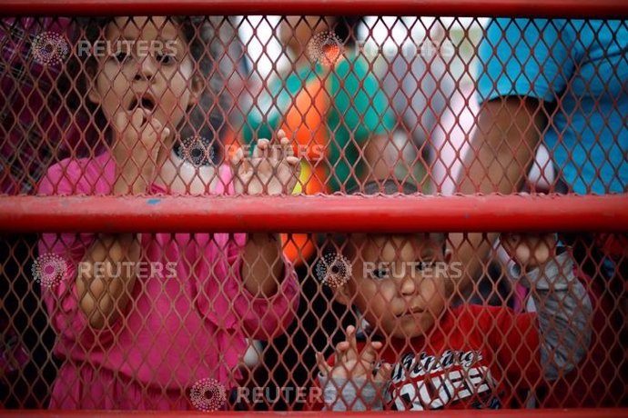 Migrants children, part of a caravan traveling from Central America en route to