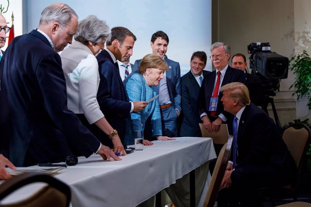 May, Merkel, Macron, Trudeau y Trump en la Cumbre del G-7 en Quebec