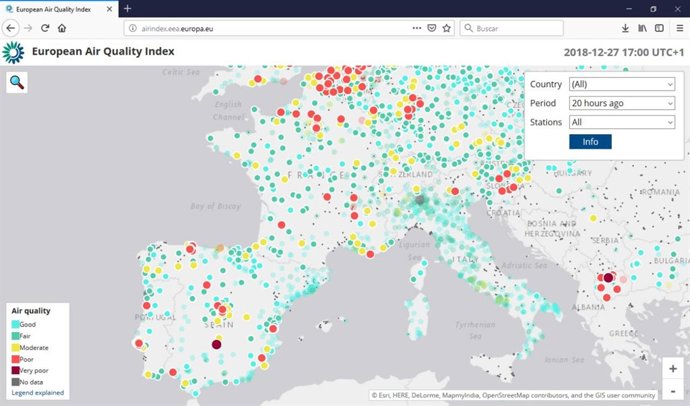 Mapa de contaminación de la Agencia Europea de Medio Ambiente