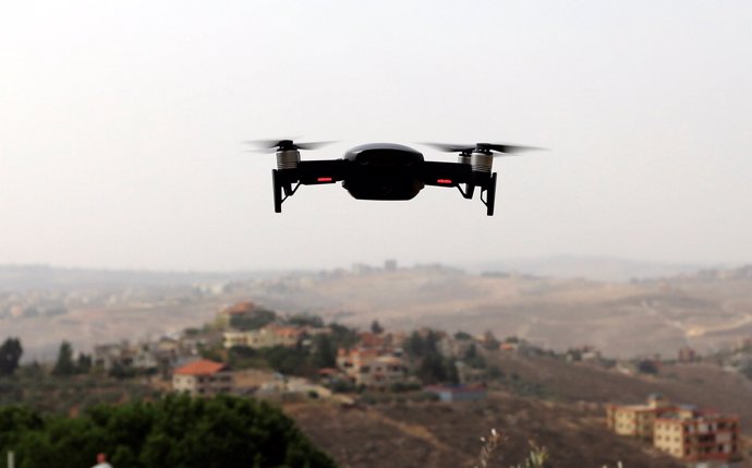 A drone flies in Nabatieh area, Lebanon October 25, 2018. REUTERS/ Jamal Saidi -