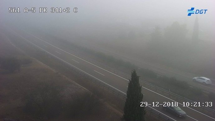 Niebla en la intersección de la A-66 y la A-5 en Mérida
