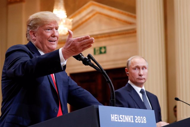 Donald Trump en la rueda de prensa con Putin en Helsinki