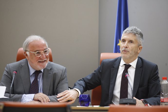 Navarro y Grande-Marlaska durante la presentación de una campaña de la DGT