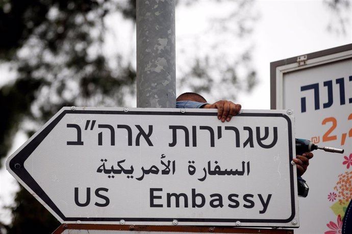Señal de la embajada de Estados Unidos en Jerusalén 