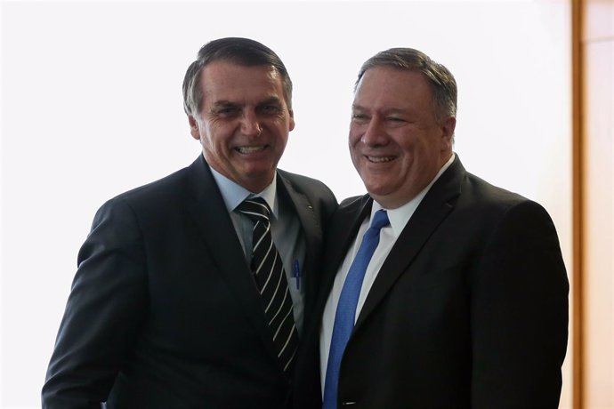 Reunión entre Jair Bolsonaro y Mike Pompeo en Brasilia (Brasil)