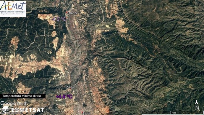Diferencia de temperaturas entre zonas planas y en altura en la zona de Zarra