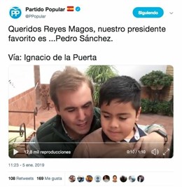 Mensaje difundido por la cuenta oficial del Partido Popular en Twitter