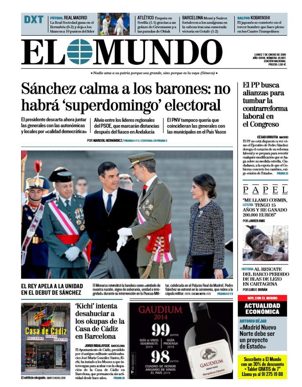 Las portadas de los periódicos del lunes 7 de enero del 2019 Las portadas de los periódicos del lunes 7 de enero del 2019