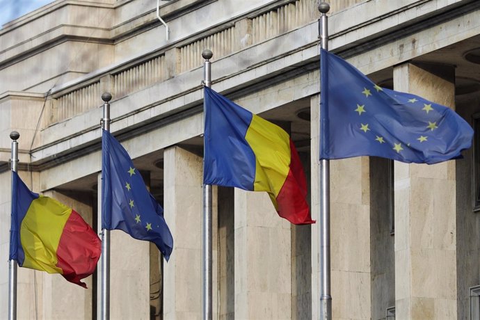 Banderas de Rumanía y la UE