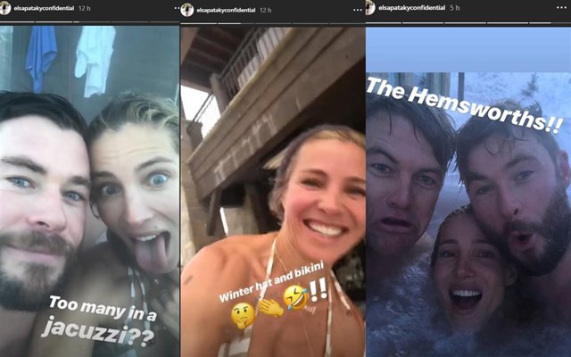 ELSA PATAKY Y CHRIS HEMSWORTH Y FAMILIA EN BIKINI EN LA NIEVE