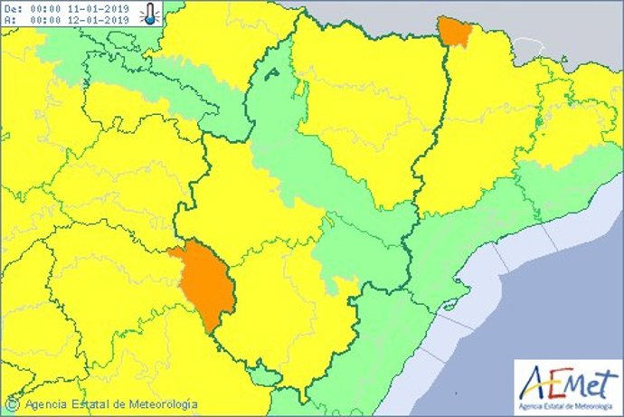 Aviso amarillo por temperaturas mínimas en varias zonas de Aragón
