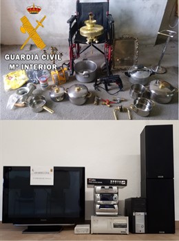 Enseres recuperados por Guardia Civil tras una operación por robos en Tafalla.