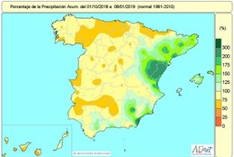 Balance hídrico en España entre el 2 y el 8 de enero de 2019
