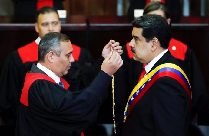 Venezuela's President Nicolas Maduro is sworn in by Venezuela's Supreme Court Pr
