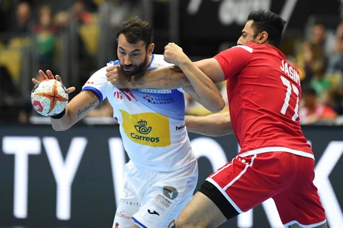 Dani Sarmiento en el España-Baréin del Mundial de Balonmano