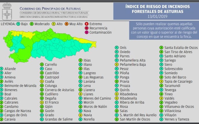Mapa de riesgo de incendios.