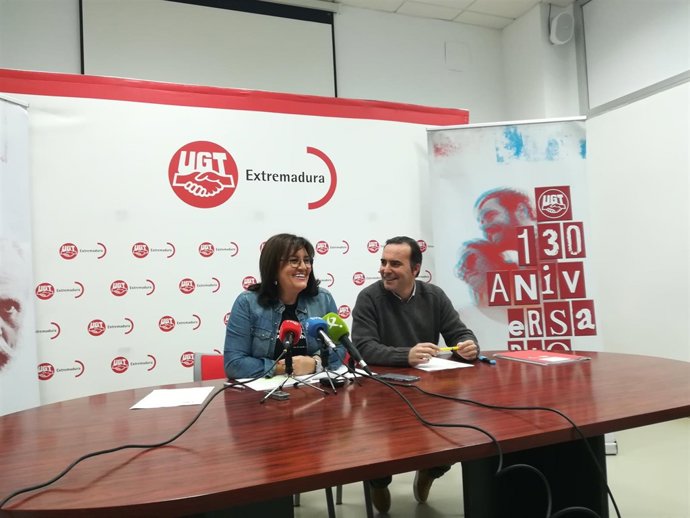 Rueda de prensa de Patrocinio Sánchez, secretaria general de UGT Extremadura