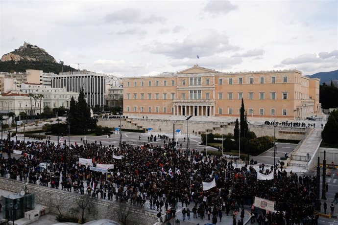 Manifestación de profesores en Atenas