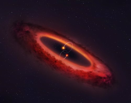 Impresión artística de vista del sistema estelar doble y el disco circundante