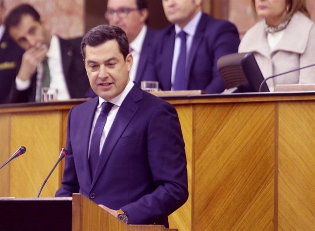 Juanma Moreno, líder del PP-A, durante el discurso de investidura