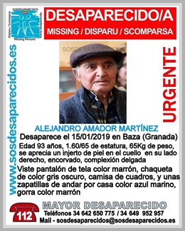 Cartel que alerta de la desaparición de Alejandro Amador