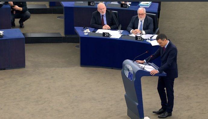 El president del Govern, Pedro Sánchez, intervé en el Parlamento Europeu