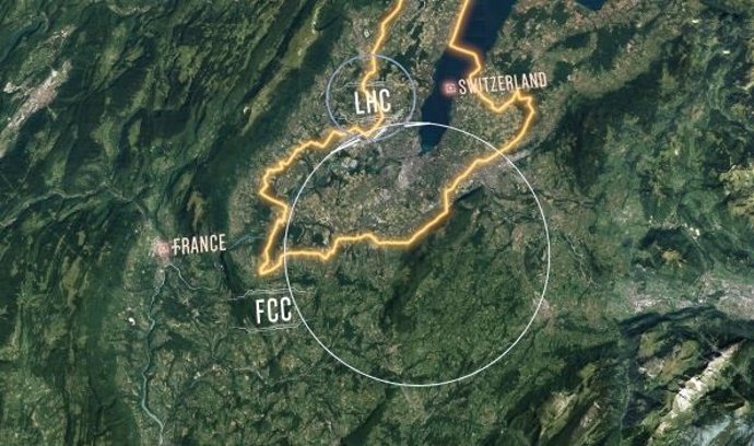 Emplazamiento previsto del  FCC y comparación con el LHC