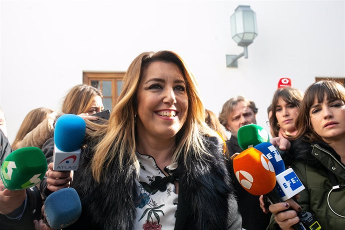 La secretaria general del PSOE-A, Susana Díaz, tras la  segunda jornada del deba