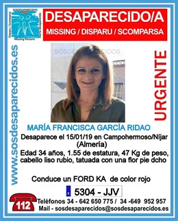 Cartel que alerta de la desaparición de María Francisca García