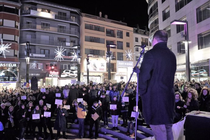 David Garcia (SEP) en la manifestación de sindicatos de Andorra
