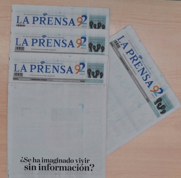 Portada en blanco de 'La Prensa' en protesta contra el Gobierno de Nicaragua