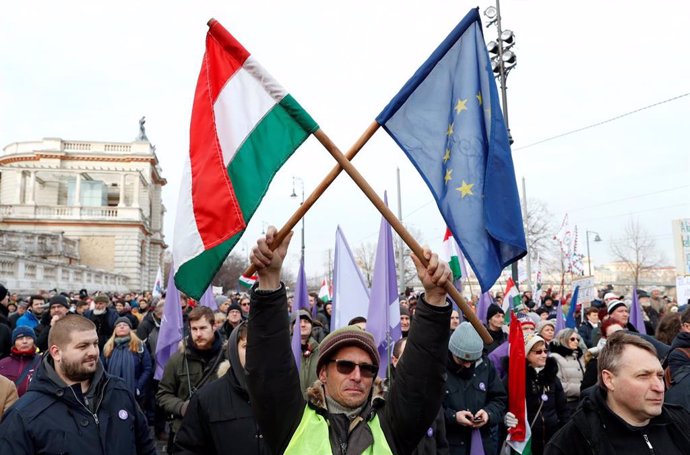 Manifestación contra el primer ministro húngaro, Viktor Orbán, en Budapest