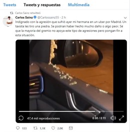 Tuit de Carlos Sainz Jr en el qual denuncia agressió a la seva germana