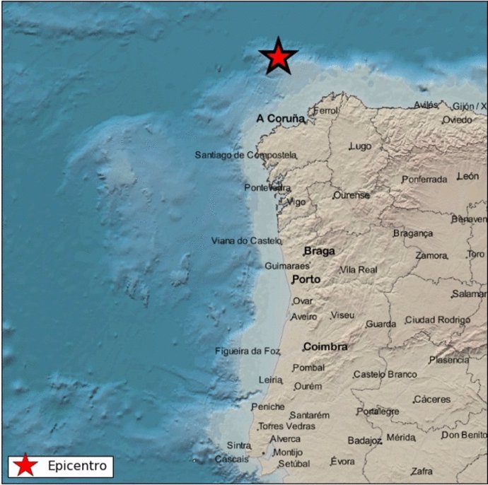 Terremoto registrado en el mar cerca de la costa gallega el 21 de enero de 2019.