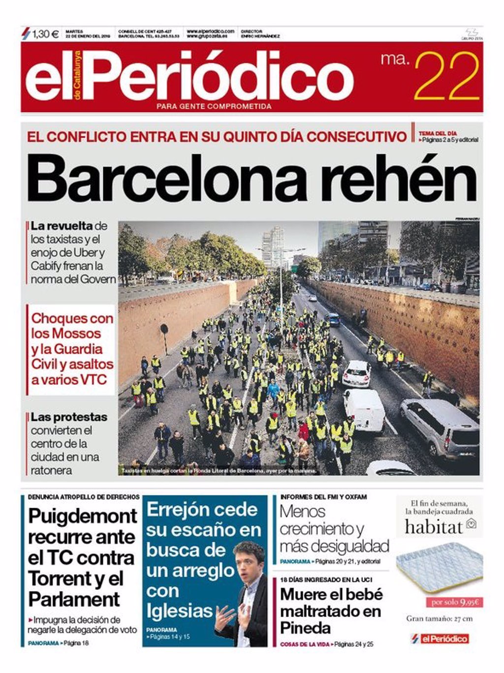 Las portadas de los periódicos del martes 22 de enero de 2019